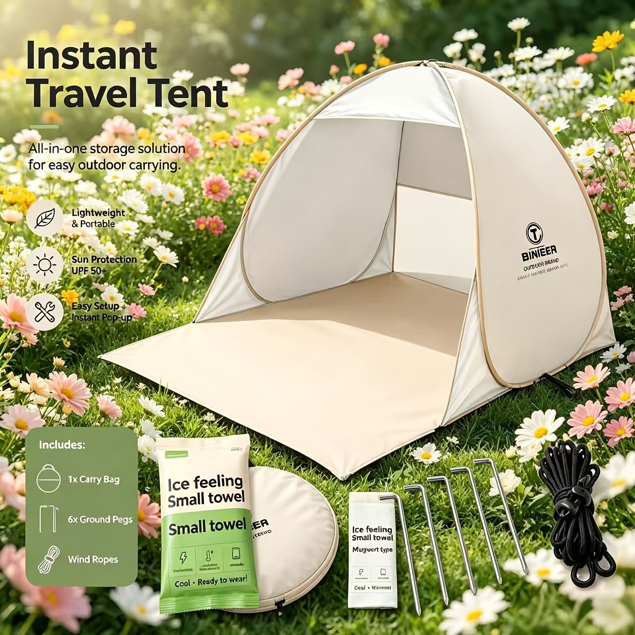 Pop Up Camping Tent 2-3 Person Instant Setup – Portable Sun Shade Shelter with Storage Bag, Foldable Outdoor Canopy for Camping Backyard Garden Beach Hiking Leisure