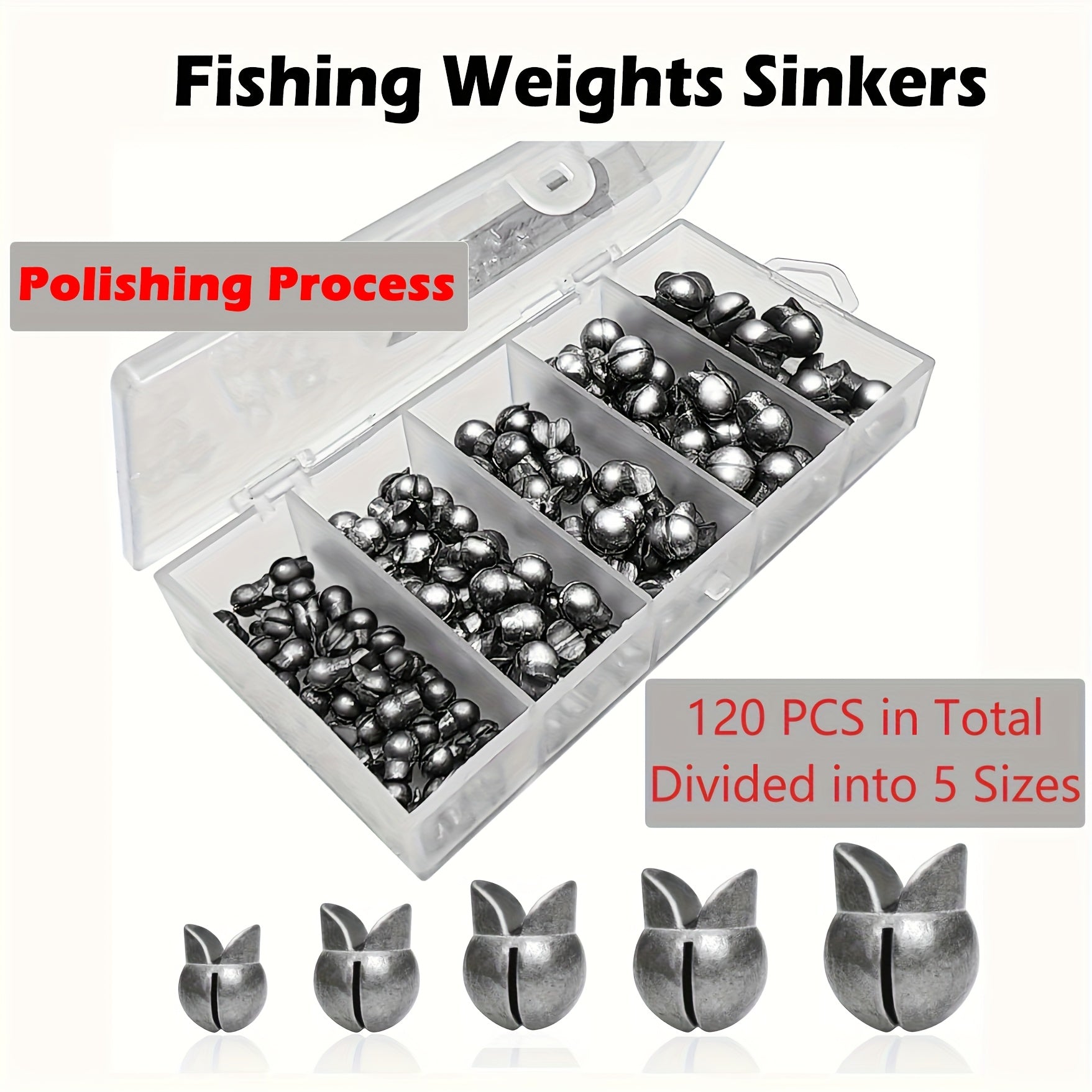 Split Shot Fishing Sinkers 120pcs 5 Sizes – Removable Round Lead Weights for Freshwater & Saltwater Bass Trout Catfish Fishing
