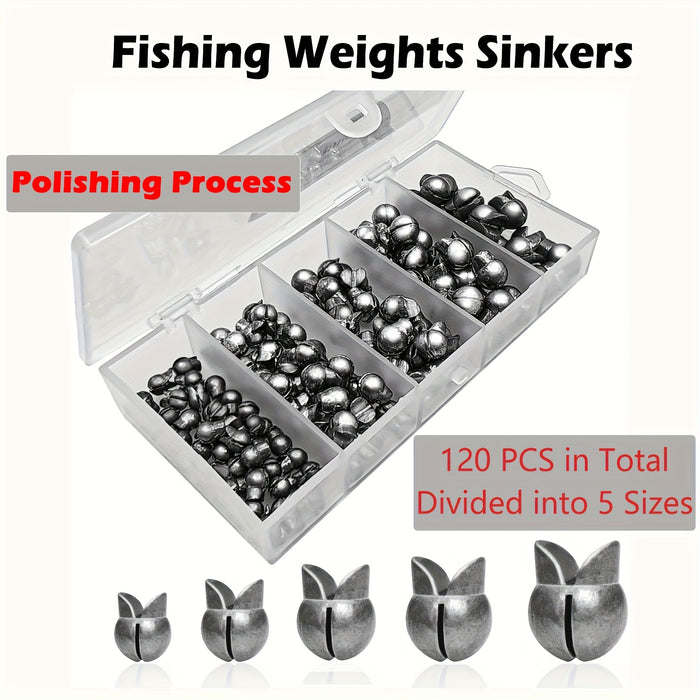 Split Shot Fishing Sinkers 120pcs 5 Sizes – Removable Round Lead Weights for Freshwater & Saltwater Bass Trout Catfish Fishing