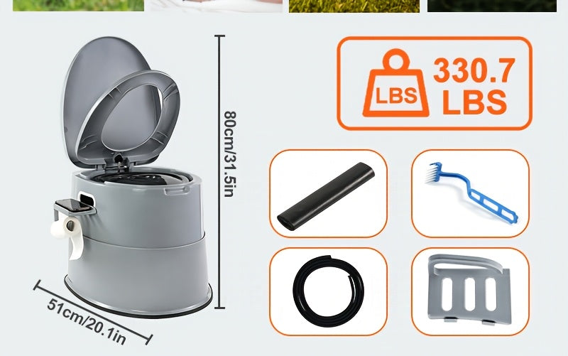 Portable Toilet for Adults & Seniors – Extra Large Camping Commode with Detachable Inner Bucket & Removable Paper Holder, Lightweight Compact for Camping, RV, Boat, Van & Emergency Use