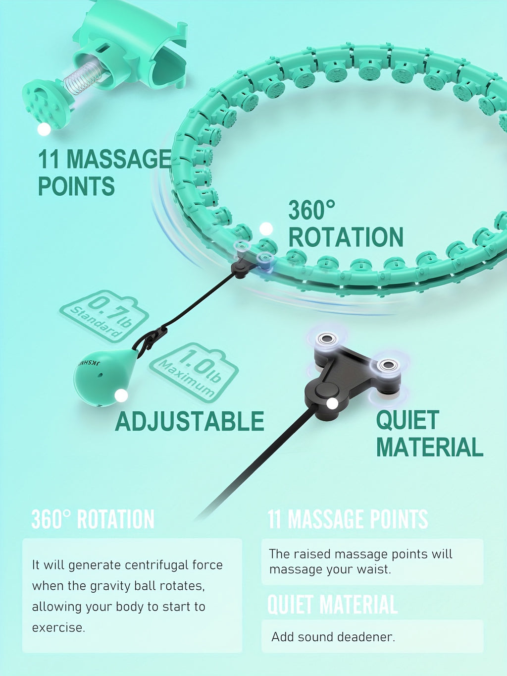 Weighted Smart Hula Hoop for Adults & Beginners – 69 Inch / 175cm, 30 Detachable Knots, Plus Size Exercise Circle for Weight Loss & Core Workout