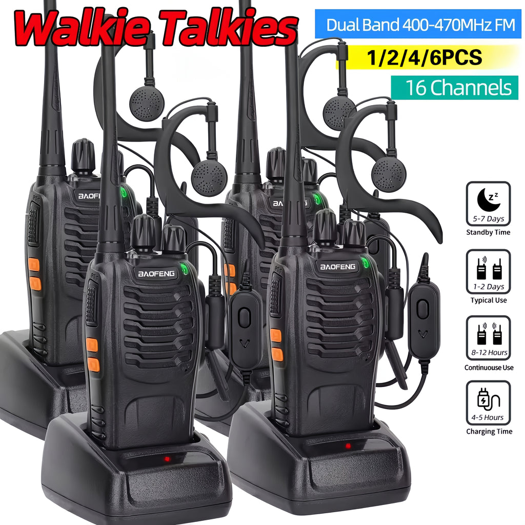 Walkie Talkies Long Range Rechargeable Baofeng BF-888S 16 Channel UHF Two Way Radio with Earphones – 2-Pack & 4-Pack for Camping Hiking Hunting