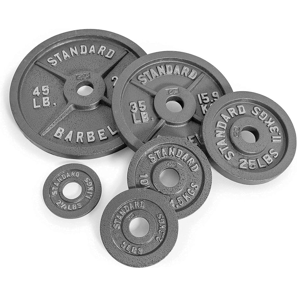 CAPHAUS 2-Inch Solid Cast Iron Weight Plates for Strength Training Weightlifting Bodybuilding Powerlifting - Grey Baked Enamel Barbell Plates 2.5LB 5LB 10LB 25LB 35LB 45LB 100LB Single & Sets