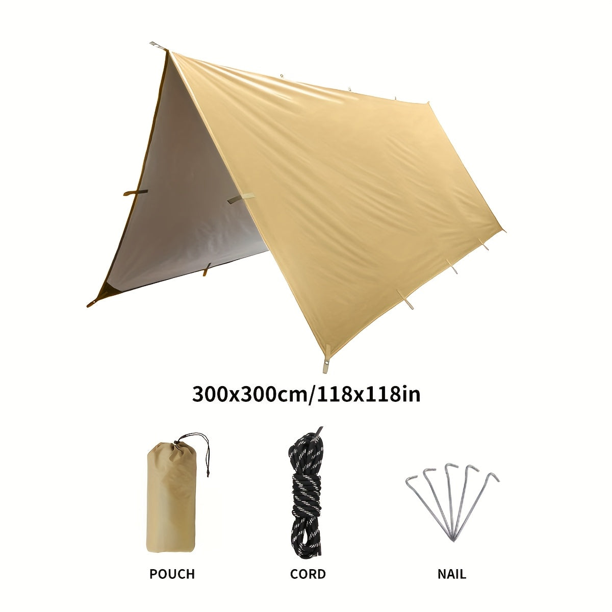 Camping Sunshade Tarp 6-Person Multi-Function Sun Shelter with 19 Hanging Points – Lightweight Canopy for Hiking Mountaineering Travel Parties & All-Season Tent Shade