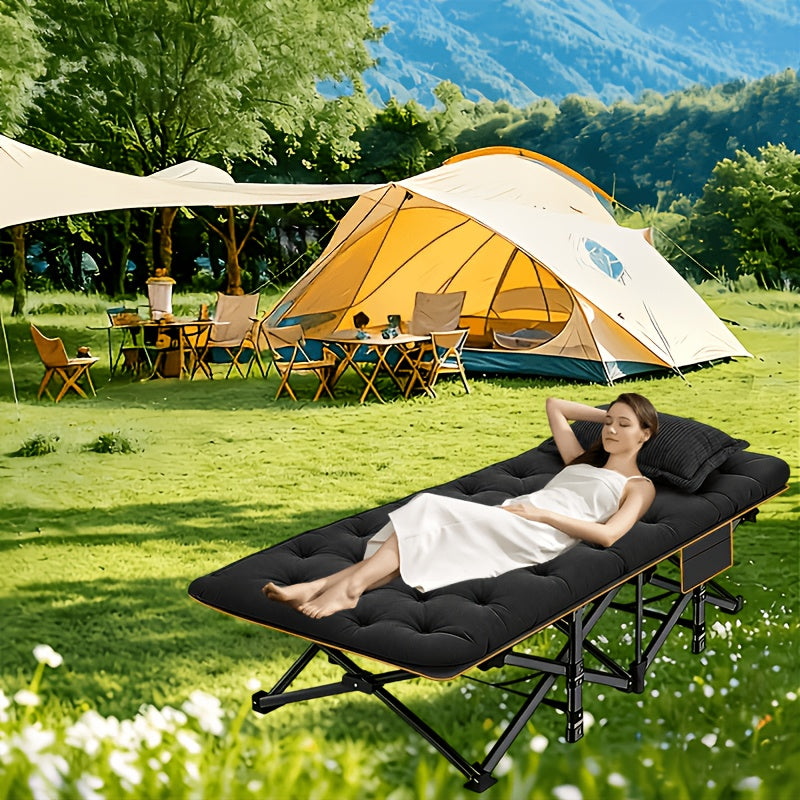 Folding Camping Cot with Mattress Heavy Duty 500/600/700 LBS – Portable Sleeping Bed for Adults, Tent Camping, Outdoor Use, Includes Carrying Bag, Black/Grey