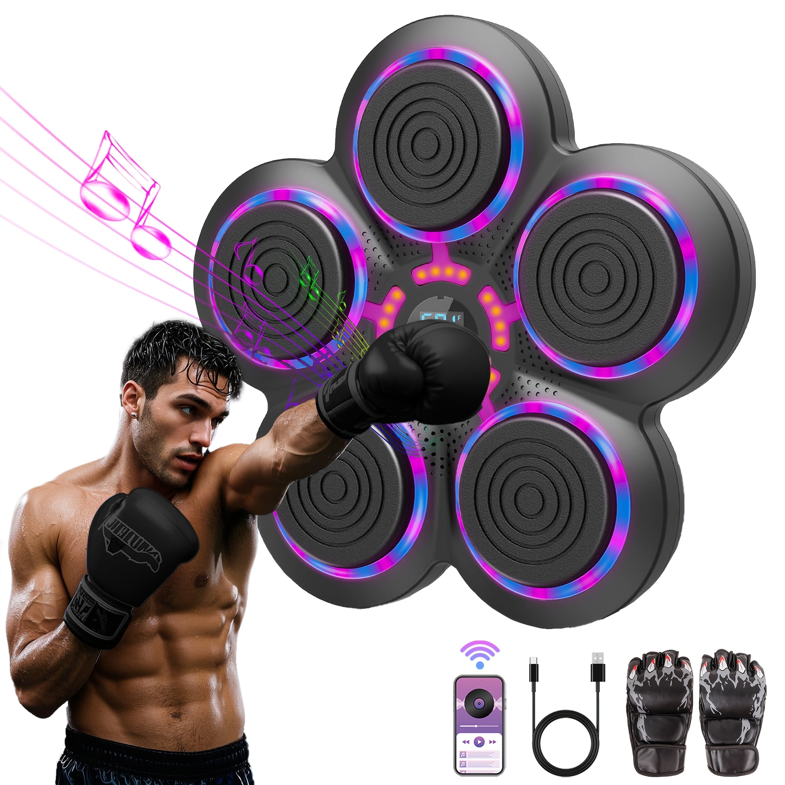 Music Boxing Machine Wall Mounted Smart Electronic Target – USB Rechargeable Wireless Fitness Striking Trainer for Home Gym Adults