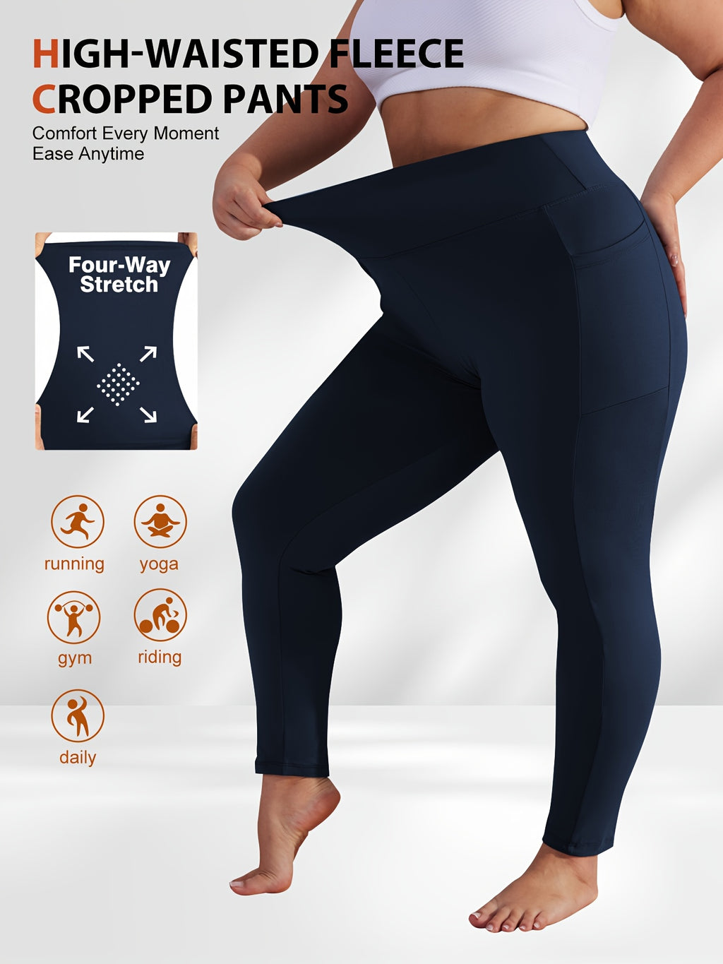 Women's Plus Size Yoga Pants with Pockets – Warm Thermal Leggings, High Elasticity, Tight-Fit Sports Base Layer for Fall & Winter, 1XL-5XL