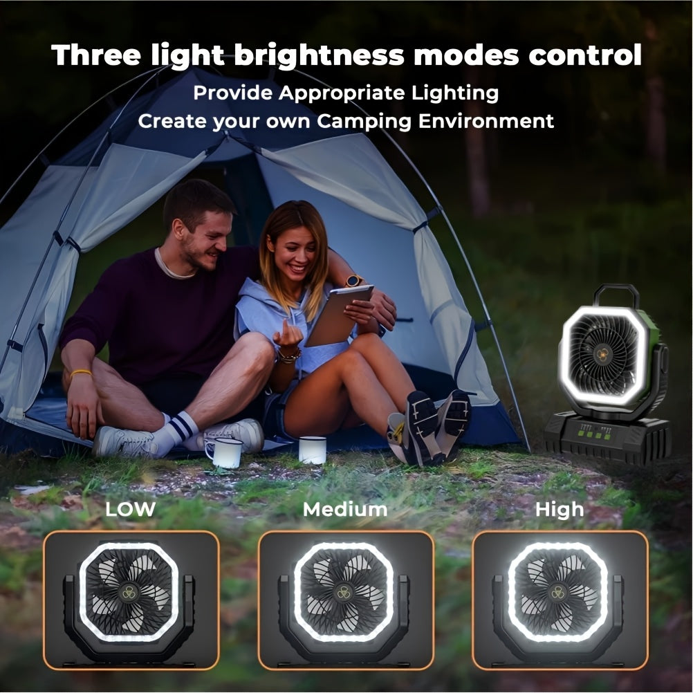 20000mAh Rechargeable Camping Fan 59-Hour Runtime Oscillating Tent Fan with Remote LED Lantern 4 Speeds USB Charging for Outdoor Patio Garage Power Outage Green Pink Orange