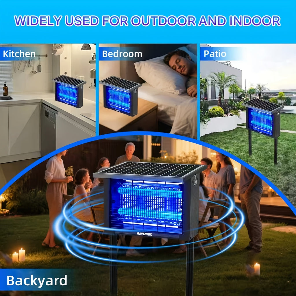 Solar Bug Zapper Outdoor - 2000 Sq Ft Coverage, Rechargeable Cordless Mosquito Zapper, Detachable Solar Panel, Fly Insect Killer for Patio, Garden, Backyard, RV Camping & Pond