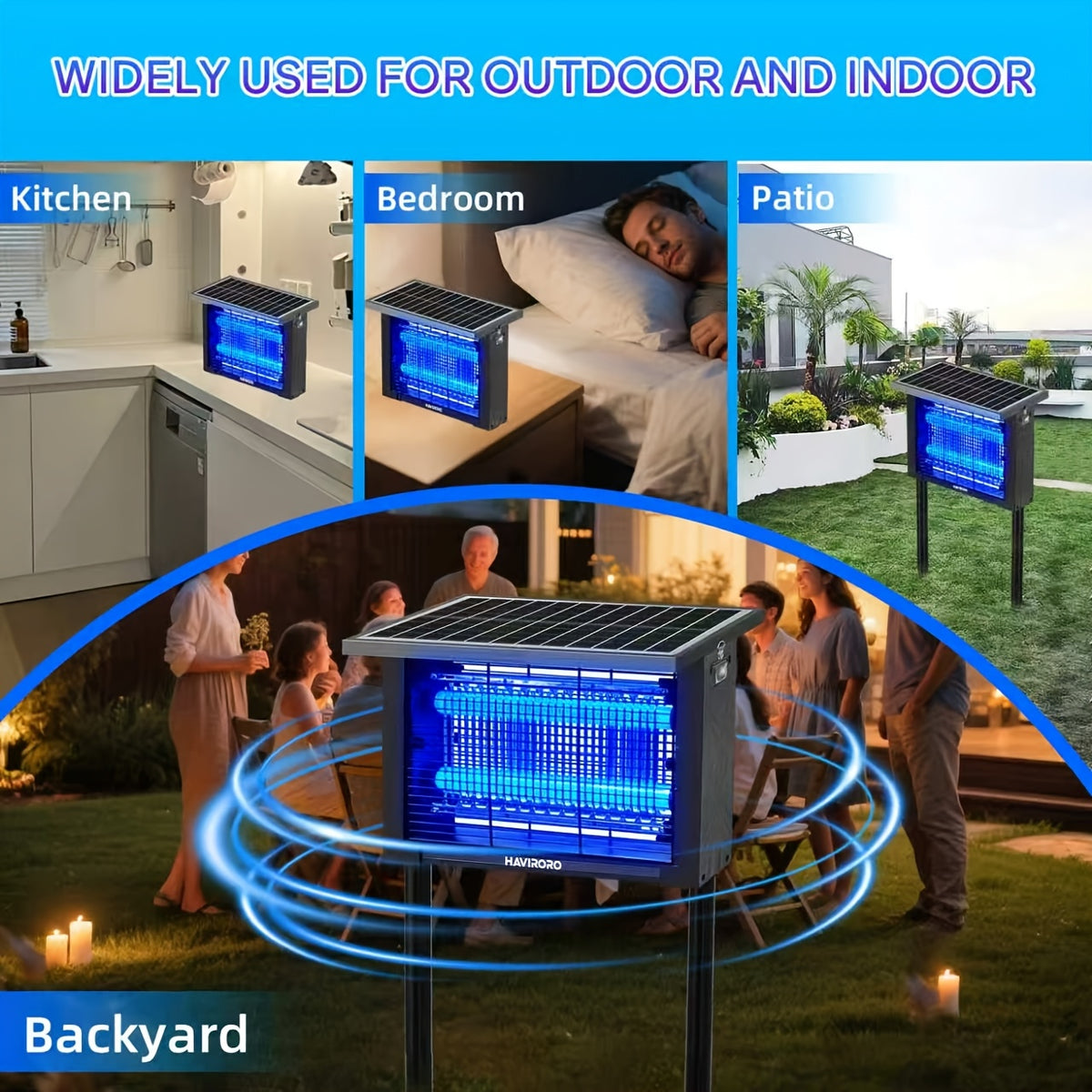 Solar Bug Zapper Outdoor - 2000 Sq Ft Coverage, Rechargeable Cordless Mosquito Zapper, Detachable Solar Panel, Fly Insect Killer for Patio, Garden, Backyard, RV Camping & Pond