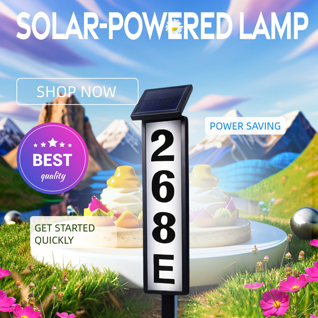 Solar House Number Light Outdoor - Ground Stake Lawn Lamp, No Wiring, Auto Night Lighting, IP44 Waterproof Address Plaque Light for Home, Mailbox, Driveway & Commercial - 1 Pack / 2 Pack