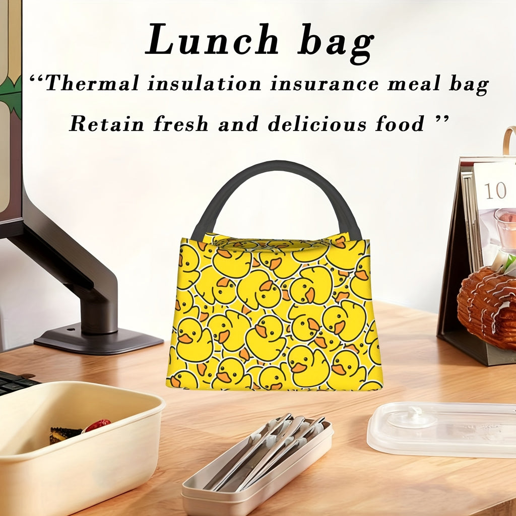 Yellow Duck Insulated Lunch Bag Cooler Tote 11x6.3x6.7 In – Cute Duck Pattern Portable Reusable Thermal Bag for Kids Adults Office Camping Picnic Beach