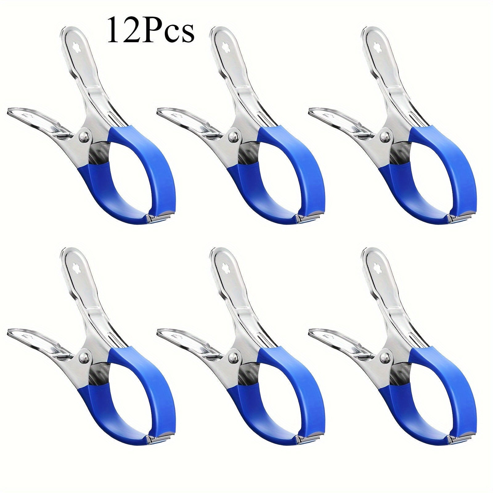 Pool Cover Clips 12-Pack Stainless Steel Heavy-Duty Windproof Spring Clips with Blue Plastic Handles for Above Ground Pool Covers Tarps & Outdoor Use - Rust-Resistant Secure Pool Cover Clamps