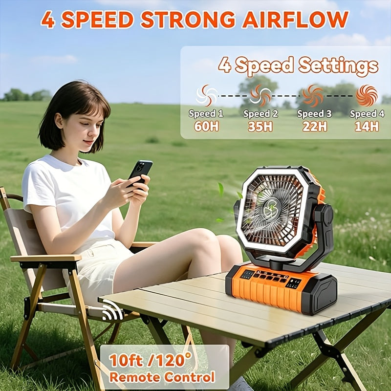 20000mAh Oscillating Camping Fan with LED Lantern & Timer – 4-Speed Rechargeable Battery Tent Fan for Outdoor Camp, RV, Jobsite & Power Outage Emergency Use