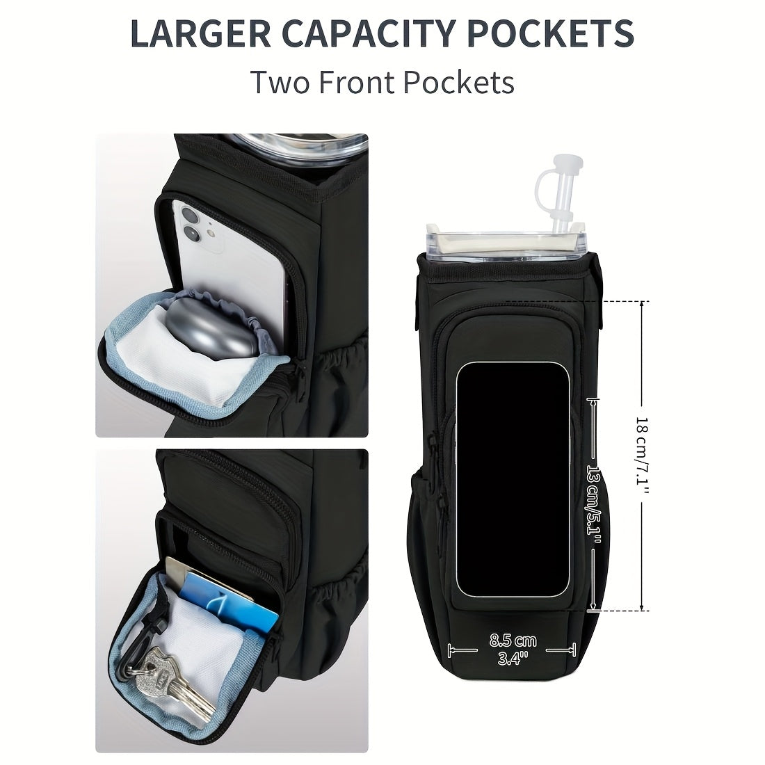 40oz Insulated Water Bottle Carrier Sling Bag with Phone Pocket – Hands-Free Adjustable Strap for Dog Walking Gym Travel Outdoor Men Women