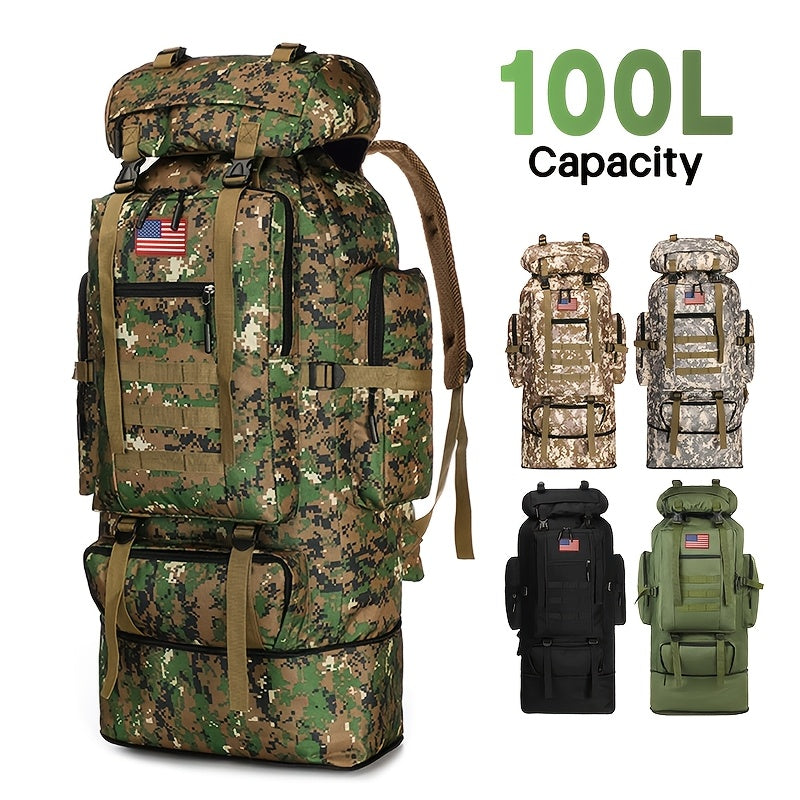 100L Tactical Camouflage Backpack – Large Capacity Hiking Rucksack with Multiple Compartments, Ergonomic Straps for Camping, Trekking, Hunting & Travel