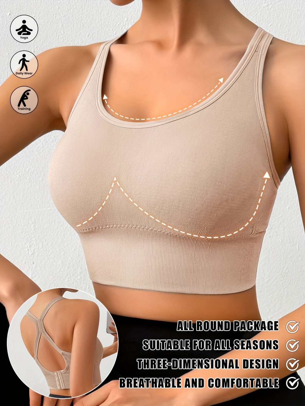 Women's Posture Corrector Racerback Sports Bra – Wireless Push Up Back Support Bra, Breathable Seamless Activewear for Yoga, Gym & Daily Wear M-XXL