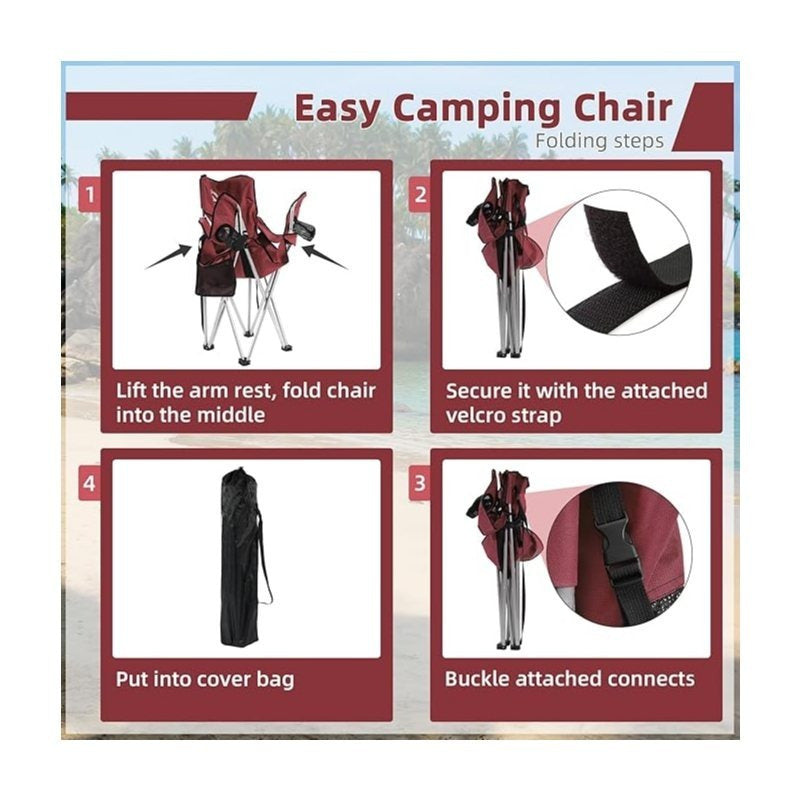 Folding Camping Chair with Canopy Sunshade Portable Beach Chair – 225 lbs Support Wide Seat Cup Holder Carrying Bag for Outdoor Lawn