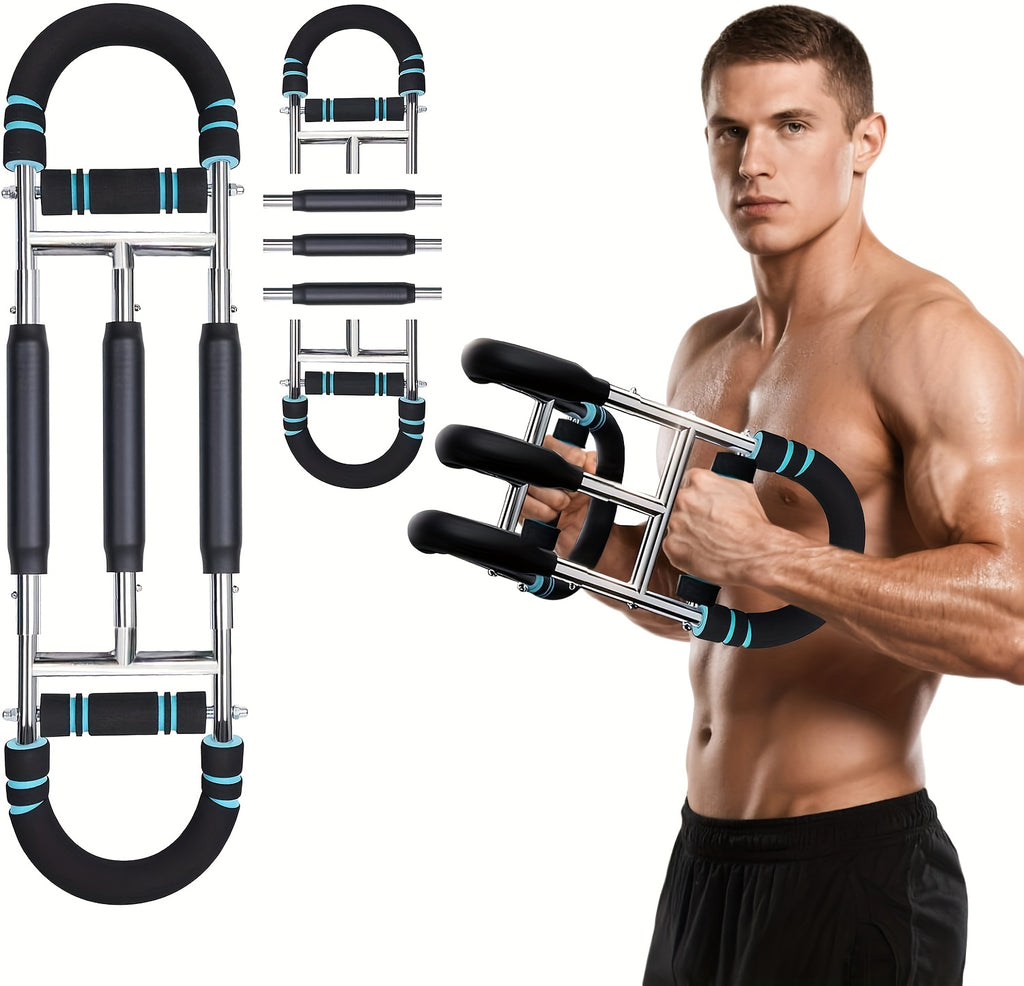 Arm Training Spring Exercise Bar 3-Speed Adjustable Resistance – Forearm Triceps Chest Exerciser Detachable Portable Home Gym Fitness Equipment – Upper Body Strength Trainer for Men & Women