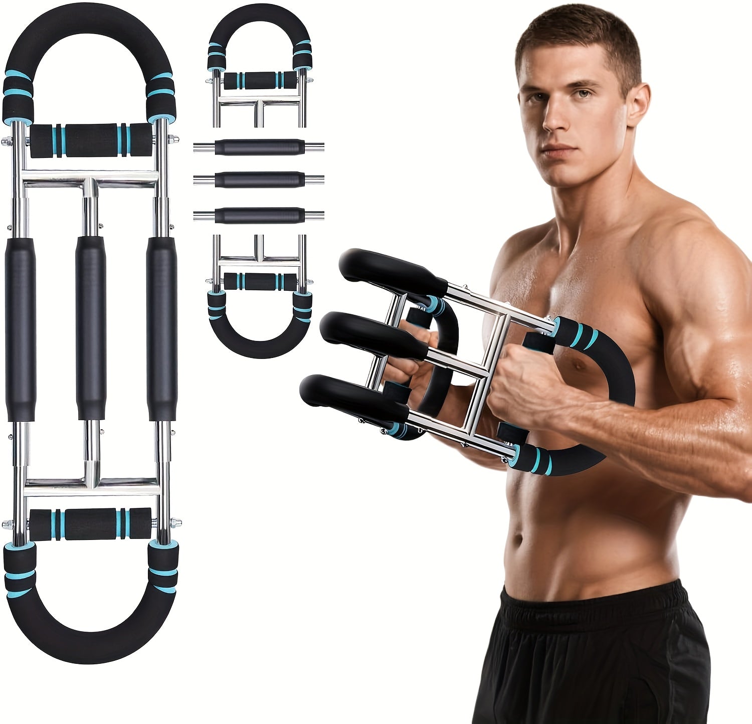 Arm Training Spring Exercise Bar 3-Speed Adjustable Resistance – Forearm Triceps Chest Exerciser Detachable Portable Home Gym Fitness Equipment – Upper Body Strength Trainer for Men & Women
