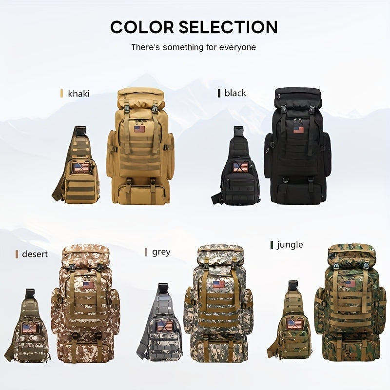 Hiking Backpack Set Large 22.45 Gal with Bonus Daypack – Men's Camping Backpacking Pack for Hiking Climbing Trekking Green Gray Desert Khaki Army Green