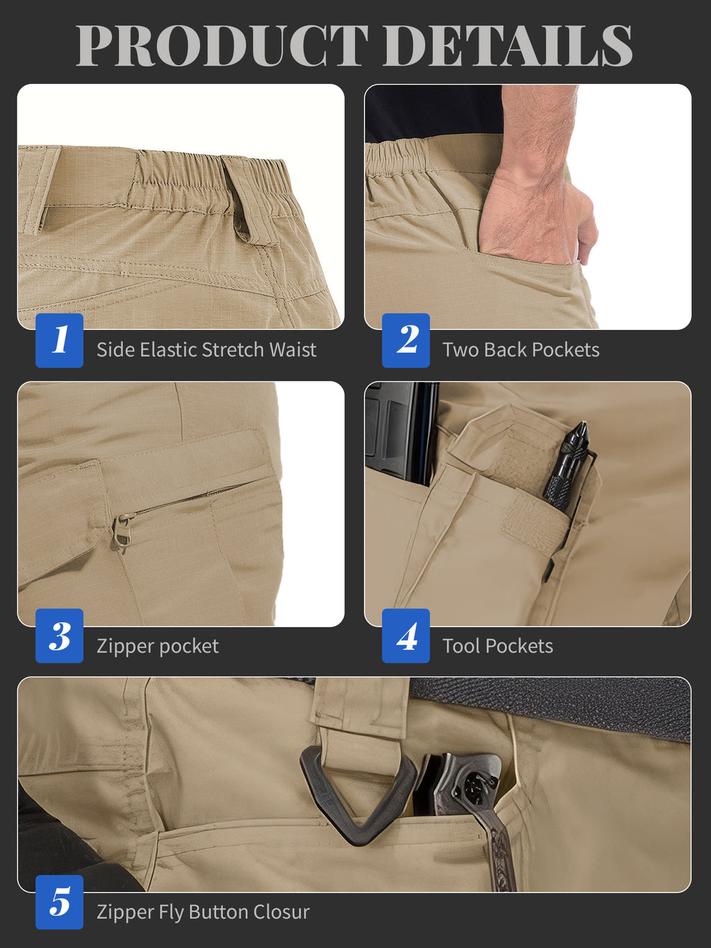 Cargo Shorts for Men 2 Pack – Multi-Pocket 100% Polyester Regular Fit Outdoor Hiking Work Casual Shorts S-XXXL (Black, Gray, Khaki, Army Green)