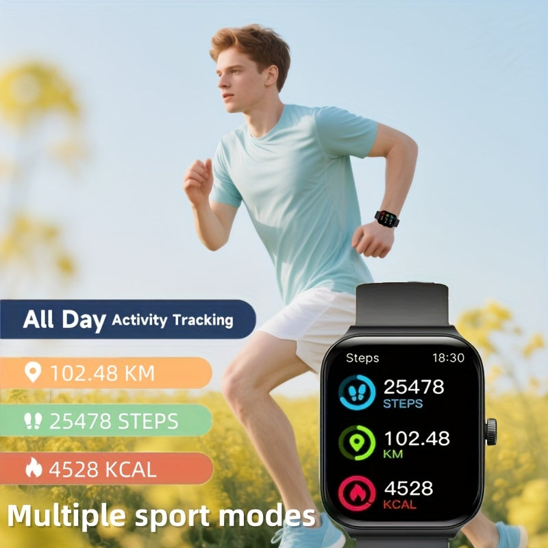 Smart Watch 1.83 Inch Screen Wireless Calling Fitness Tracker Step Counter Heart Rate Monitor Multiple Sports Modes for iPhone Android Men Women