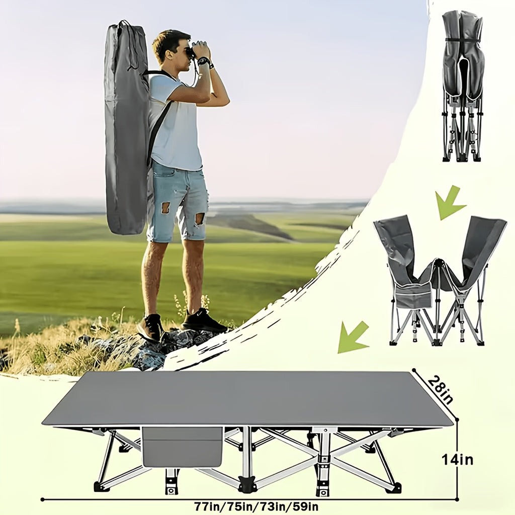 Extra Large Folding Camping Cot Bed with Mattress Option – Heavy Duty 355–750 lbs Capacity Portable Guest Bed for Adults – Foldable Sleeping Cot for Camping Travel Indoor Outdoor Use 59–77 Inch