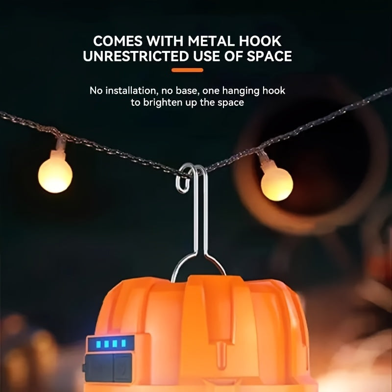 LED Camping Lantern USB Rechargeable – Ultra Bright Hanging Tent Light with Built-In Battery & Emergency Phone Charger for Camping, BBQ, Patio & Outdoor Use | Orange