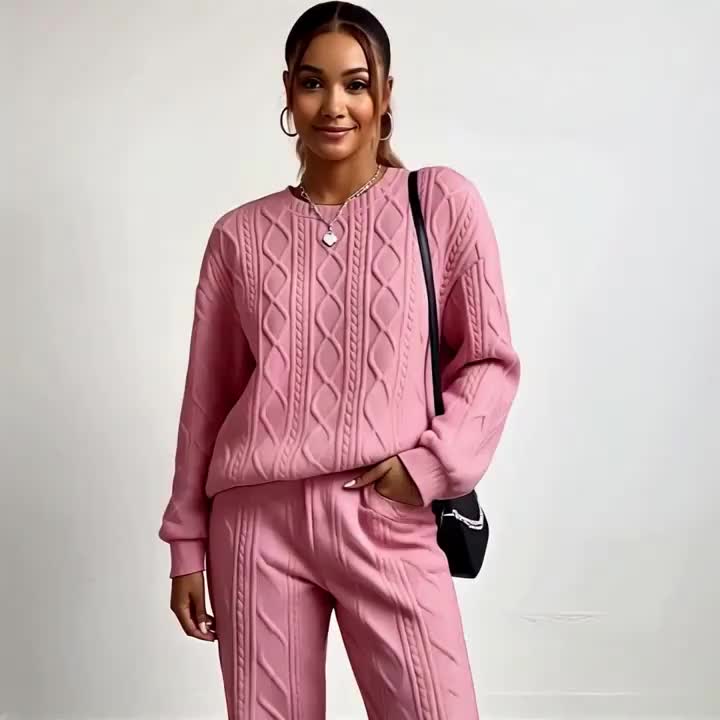 Women's 2-Piece Casual Tracksuit Set Jacquard Crewneck Long Sleeve Top and Sweatpants Breathable Soft Fabric for Lounge Workout Everyday Wear S M L XL XXL Multicolor