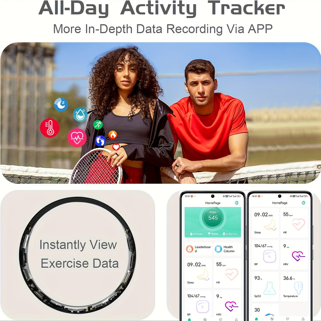 Smart Ring Fitness Tracker Waterproof for Men Women – Sleep Tracking, Pedometer, Calories & Exercise Tracking, Compatible with iPhone Android, Sizes #7-#13, Black Rose Gold Silver