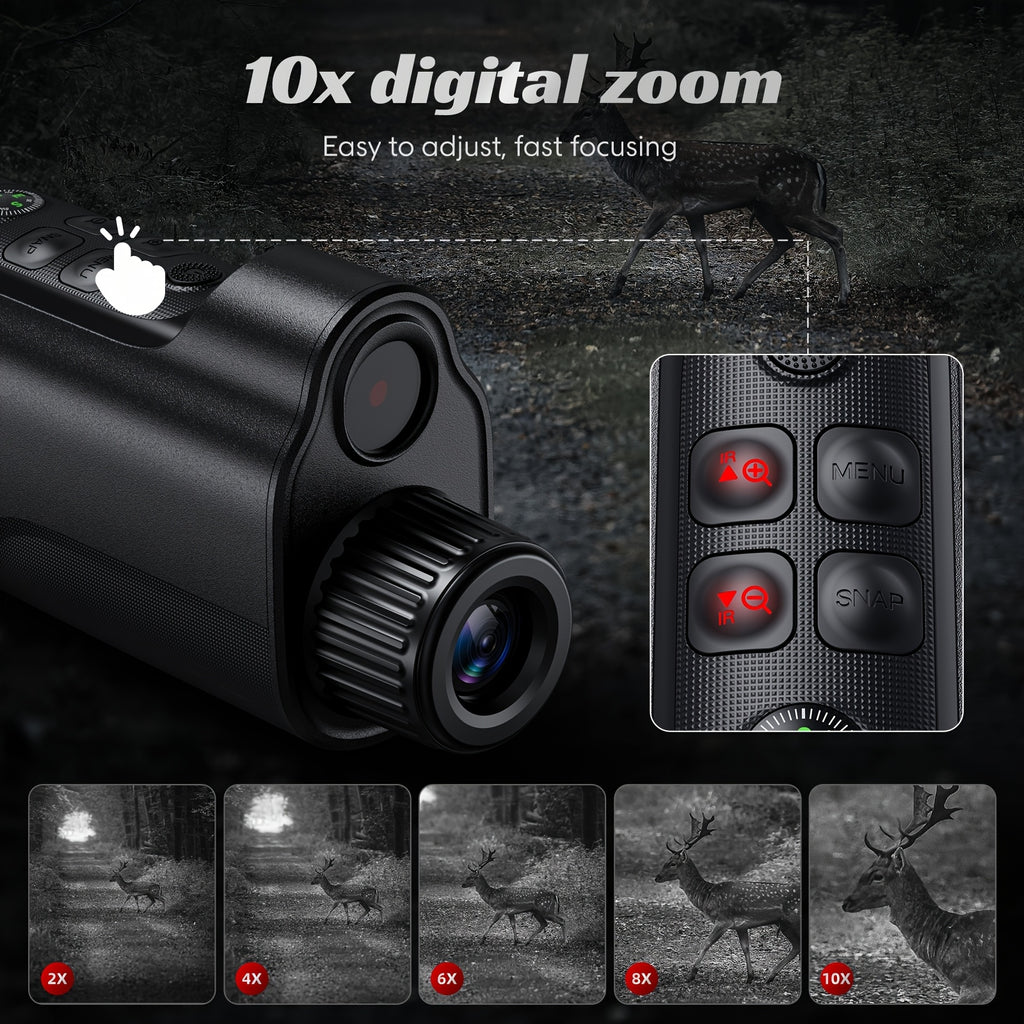Night Vision Goggles 1080P Monocular 5W Infrared 10x Digital Zoom 2600ft Range 2700mAh Battery 2 inch HD Display for Hunting Camping Wildlife