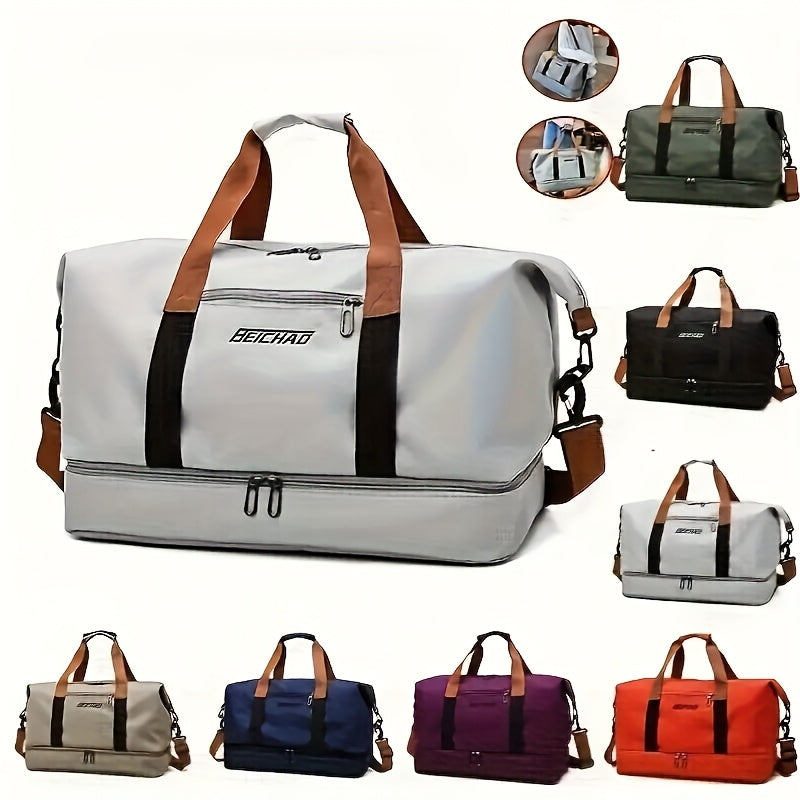 Dry Wet Separation Travel Bag for Women – Large Capacity Herringbone Gym Yoga Fitness Bag, Overnight Weekend Tote Handbag for Leisure Outdoor Travel & Sports