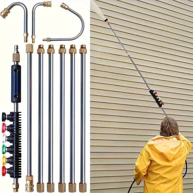 Pressure Washer Extension Wand 120 Inch - 7 or 10pc Stainless Steel Lance Set with U-Shaped & 30°/90° Bends, 1/4" Quick Connect, 4000 PSI for Gutter, Driveway, Deck & Roof Cleaning
