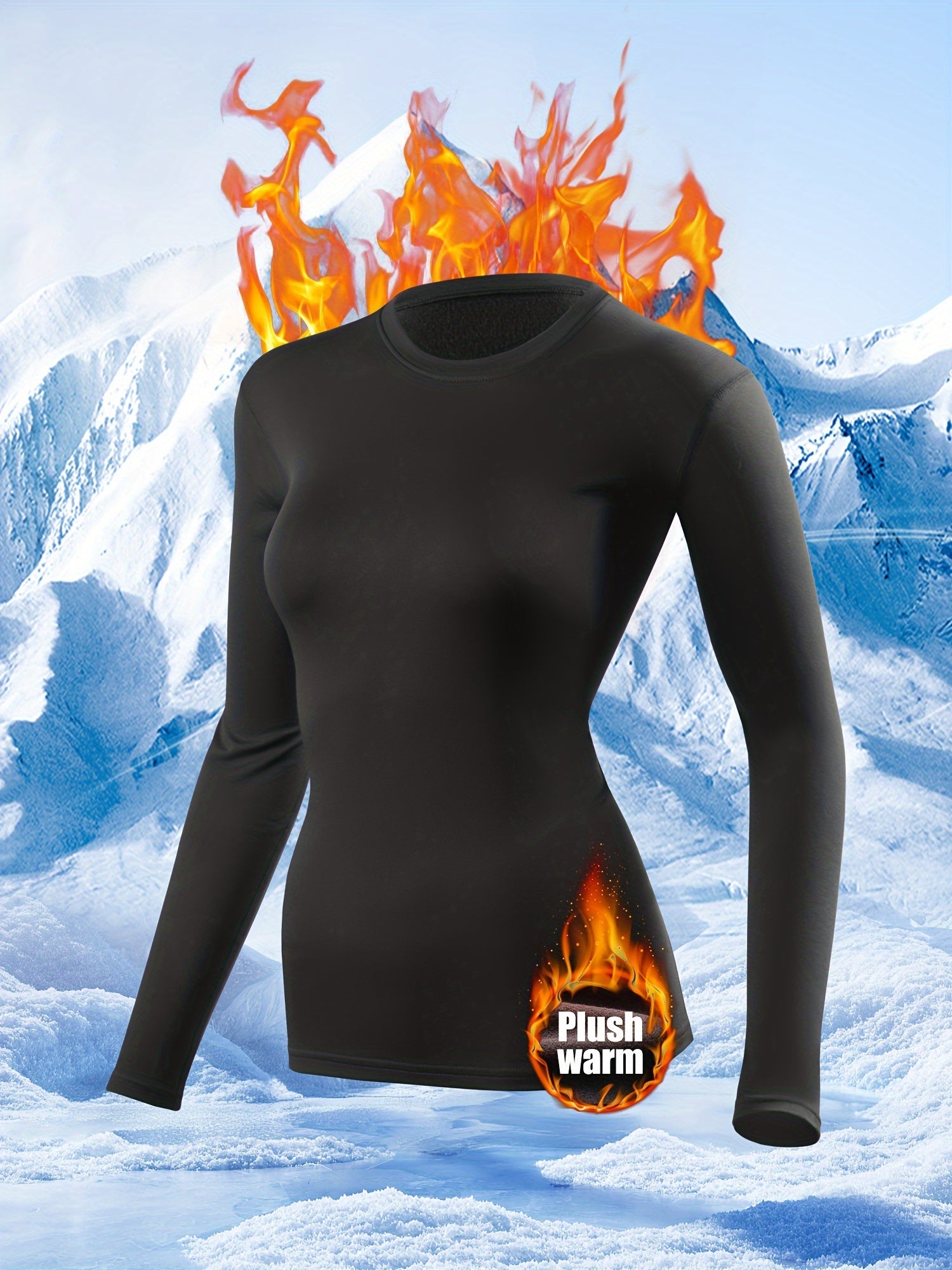 Women's Thermal Underwear Set 2-Piece – Compression Base Layer Lined Leggings & Top for Winter Sports Skiing Yoga Cycling, Soft Knit 90% Polyester, Black, S-XXL