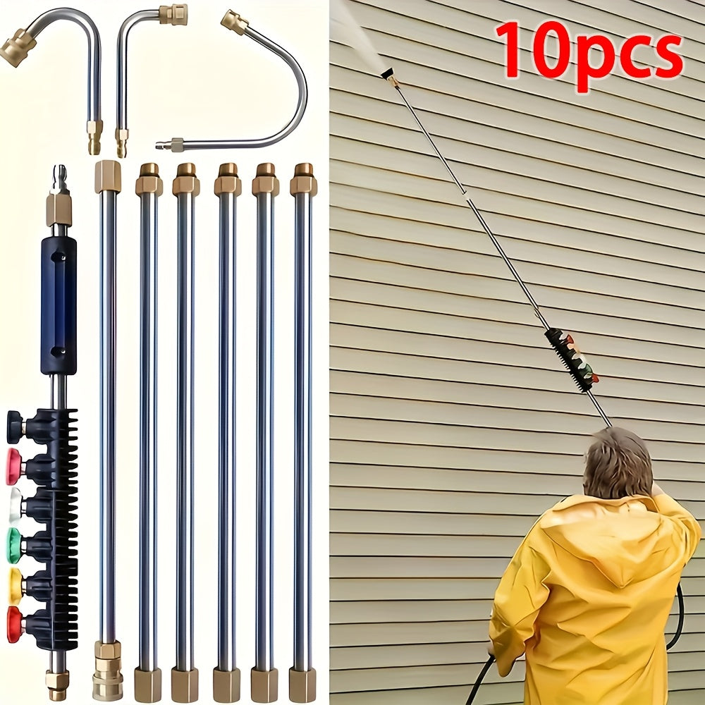 Pressure Washer Extension Wand 120 Inch - 7 or 10pc Stainless Steel Lance Set with U-Shaped & 30°/90° Bends, 1/4" Quick Connect, 4000 PSI for Gutter, Driveway, Deck & Roof Cleaning