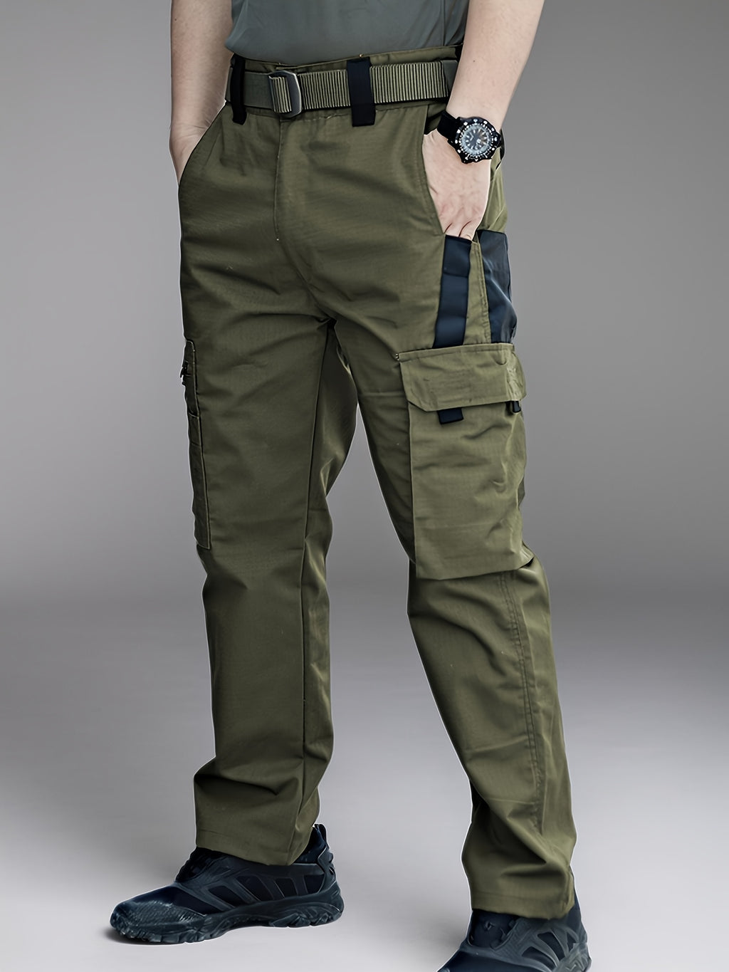 Men's Tactical Cargo Pants Lightweight – Quick Dry Breathable Polyester, Multiple Pockets, Relaxed Fit, Belt Included, All Season Hiking & Outdoor Work Pants, Sizes M–XXXL