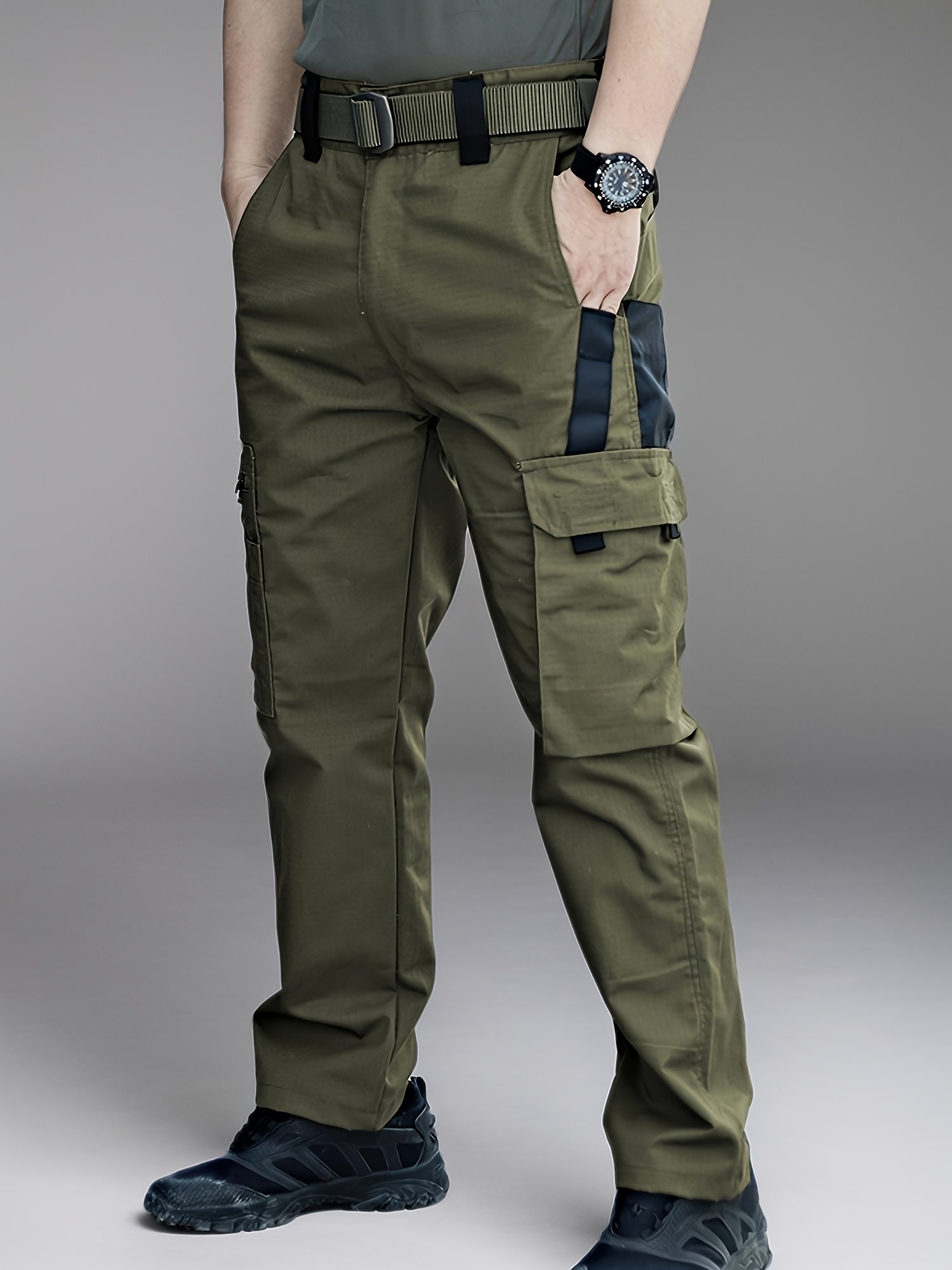 Men's Tactical Cargo Pants Lightweight – Quick Dry Breathable Polyester, Multiple Pockets, Relaxed Fit, Belt Included, All Season Hiking & Outdoor Work Pants, Sizes M–XXXL