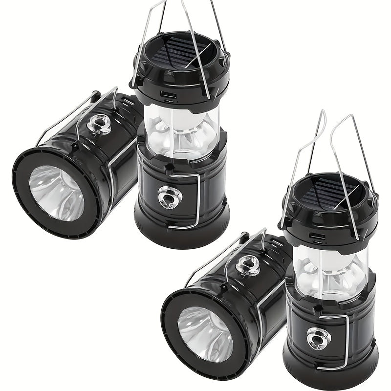 4 Pack Retro LED Camping Lantern USB Rechargeable - 4600mAh Portable Survival Flashlight with Handle - Indoor Outdoor Emergency Camping Light for Tent Hiking Power Outage Holiday Decor