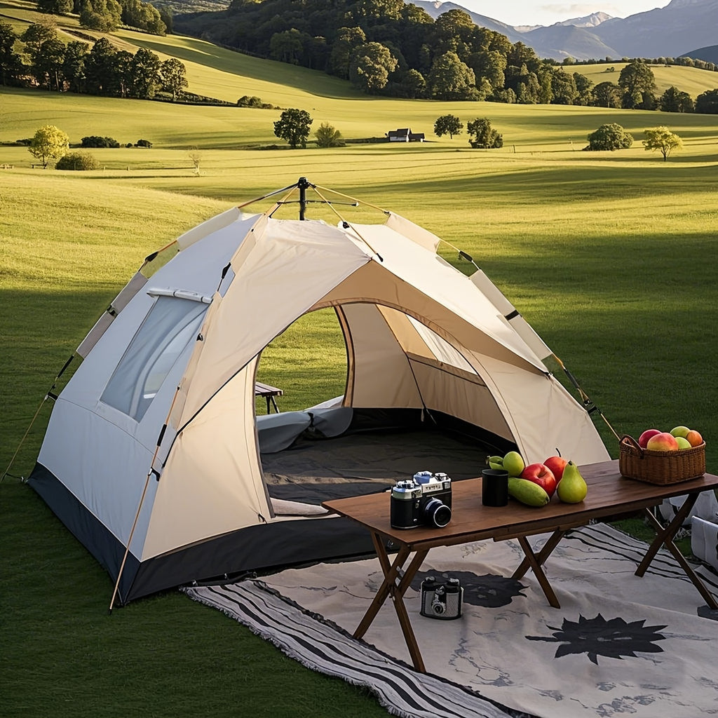 Automatic Pop-Up Camping Tent Windproof Sun-Resistant Portable Foldable 4-Season Tent for Camping Hiking Beach Park Family Vacation Double Door with Windows