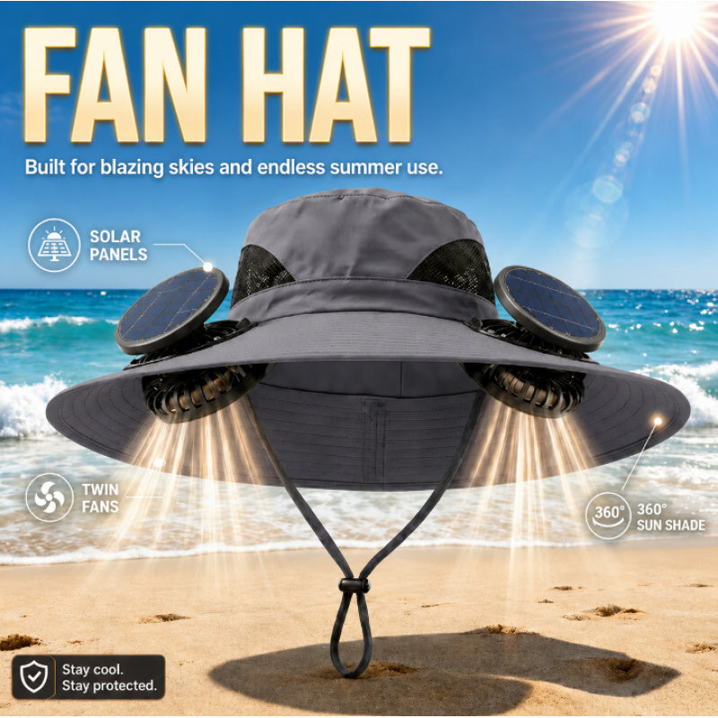 Solar Fan Hat 2 Cooling Fans Wide Brim UV Protection Adjustable – Sun Hat for Men Women Gardening Hiking Travel Outdoor Summer