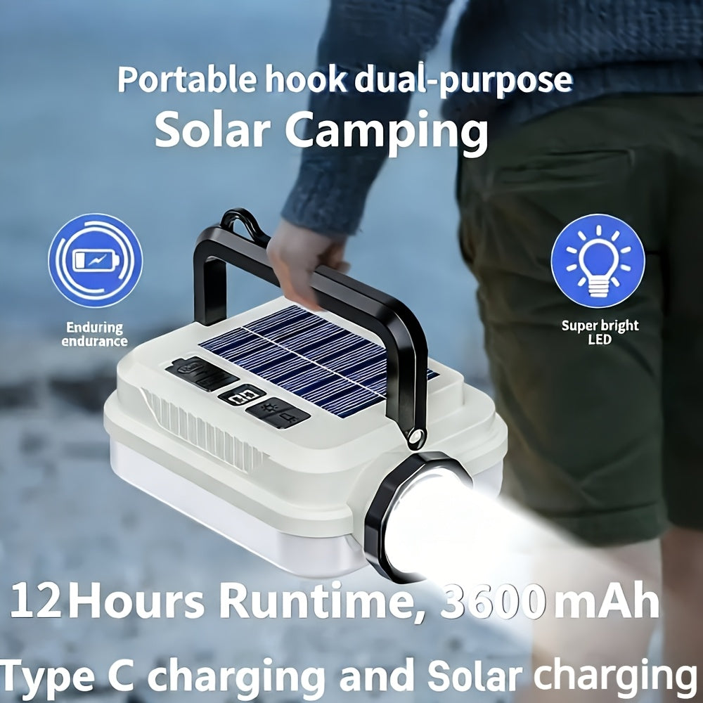 Solar Rechargeable Flashlight Ultra Bright – 3600mAh Lithium Battery, 8 Lighting Modes, Hidden Hook, Portable Camping Flashlight for Camping, Climbing, Fishing & Emergency, Great Gift for Men