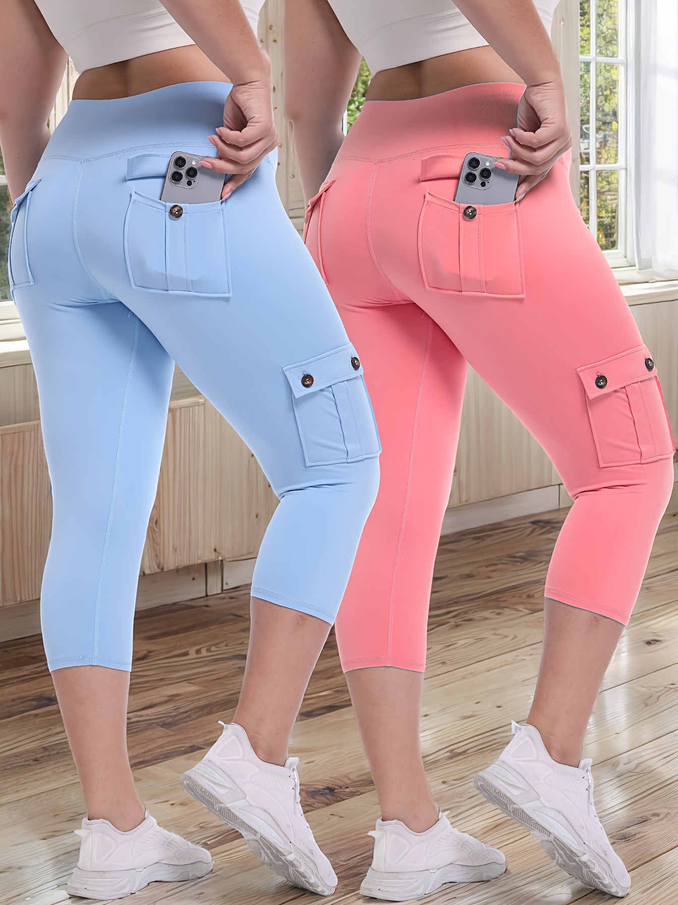 2pcs Capri Leggings Set Women High Waist Butt Lifting Yoga Workout Pants Tummy Control 4-Way Stretch Activewear S-XXL