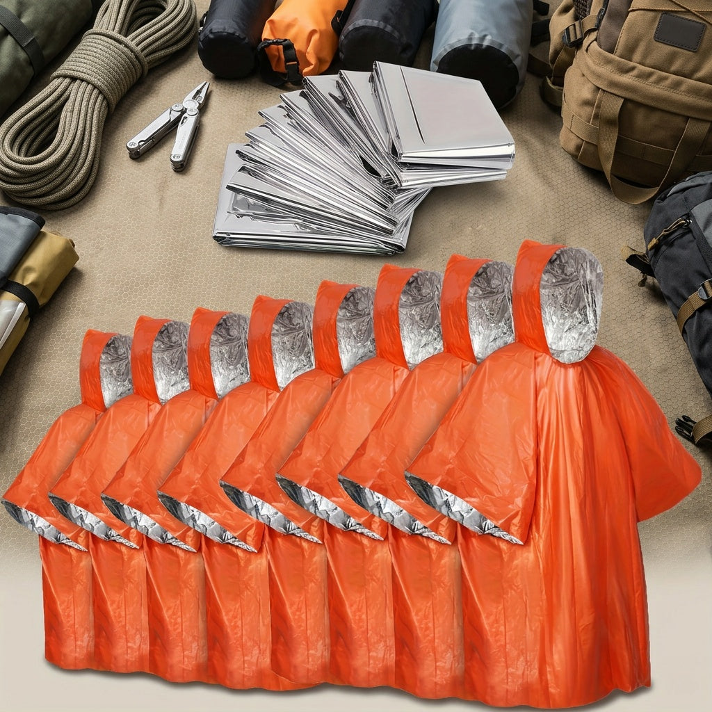 Emergency Rain Poncho Waterproof Two-Sided Thermal Blanket Pack – Portable Raincoat for Hiking Camping Survival Emergency Kit Bug Out Bag