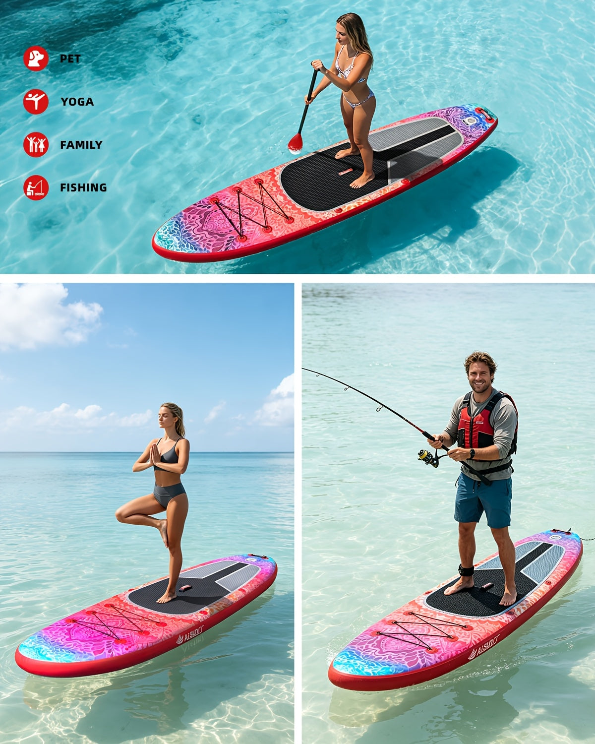 10.6ft Inflatable SUP Paddle Board All Around Yoga Board with Non-Slip Mat Waterproof Phone Bag Double Action Pump Accessories