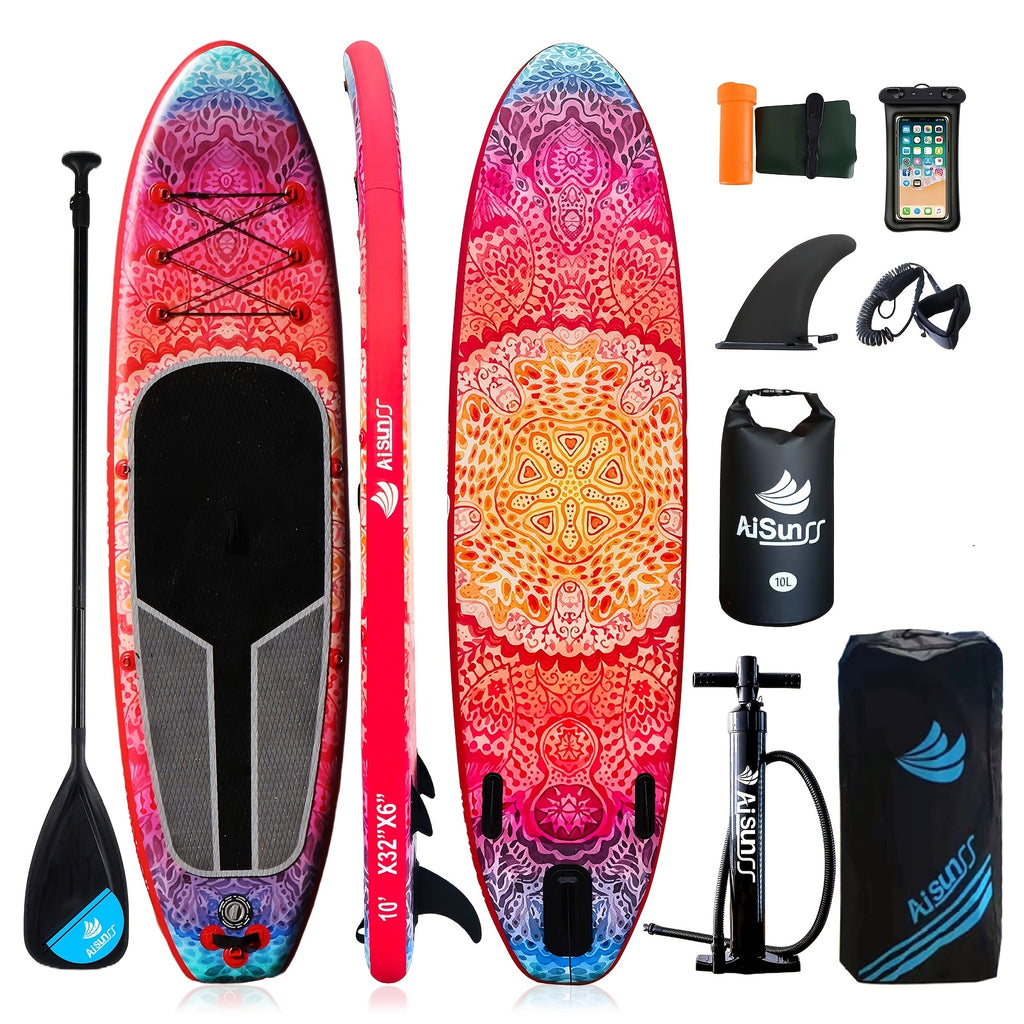 10.6ft Inflatable SUP Paddle Board All Around Yoga Board with Non-Slip Mat Waterproof Phone Bag Double Action Pump Accessories