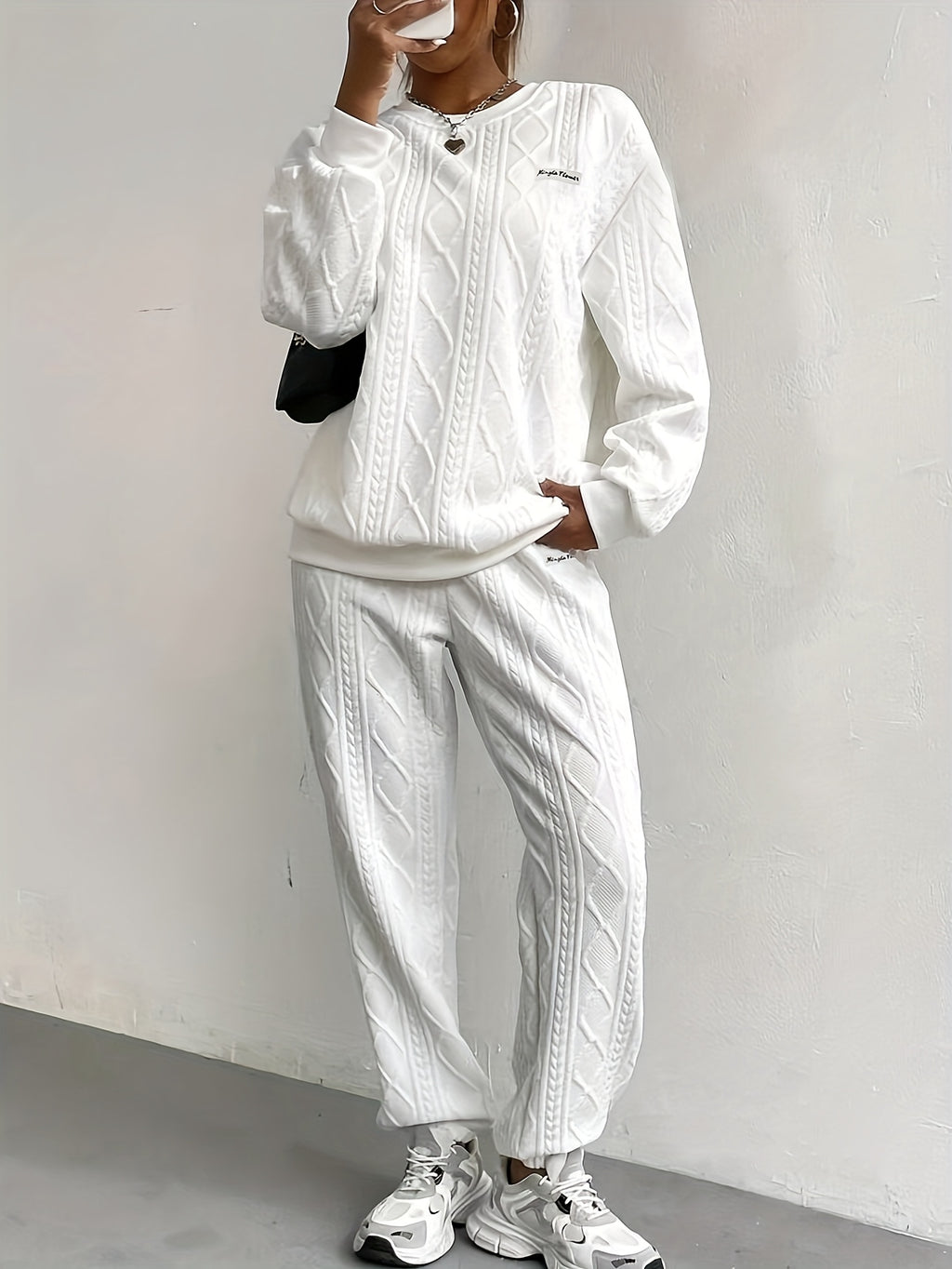 Women's 2-Piece Casual Tracksuit Set Jacquard Crewneck Long Sleeve Top and Sweatpants Breathable Soft Fabric for Lounge Workout Everyday Wear S M L XL XXL Multicolor