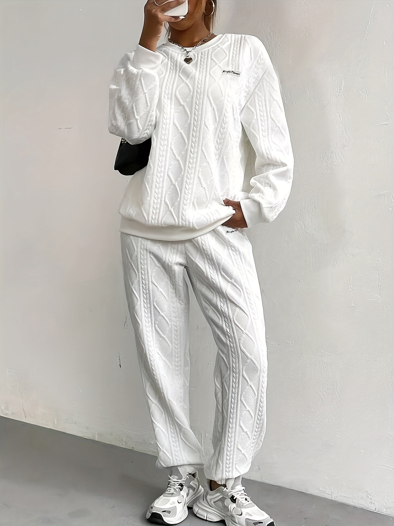 Women's 2-Piece Casual Tracksuit Set Jacquard Crewneck Long Sleeve Top and Sweatpants Breathable Soft Fabric for Lounge Workout Everyday Wear S M L XL XXL Multicolor