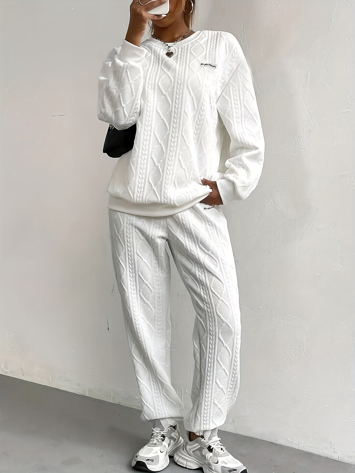 Women's 2-Piece Casual Tracksuit Set Jacquard Crewneck Long Sleeve Top and Sweatpants Breathable Soft Fabric for Lounge Workout Everyday Wear S M L XL XXL Multicolor