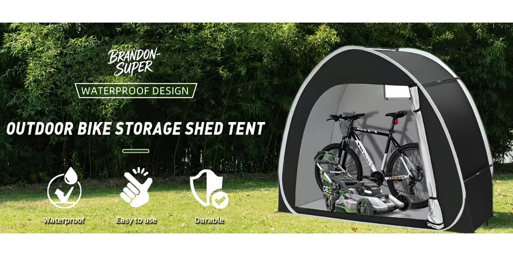 Outdoor Bike Storage Shed Tent 2-3 Bikes 210D Oxford Fabric PU4000 Waterproof UV Resistant Portable Bicycle Storage Tent Garden Tool Lawn Mower Storage All-Season